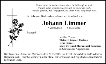 Anzeige von Johann Limmer von Nordbayerischer Kurier