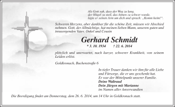 Traueranzeigen Von Gerhard Schmidt Nordbayerischer Kurier