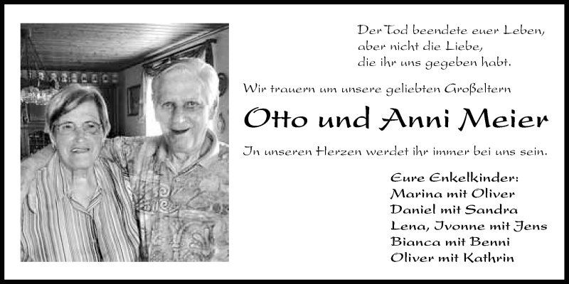 Traueranzeigen Von Otto Und Anna Meier Nordbayerischer Kurier