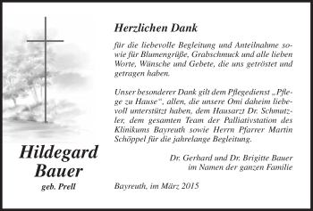 Traueranzeigen Von Hildegard Bauer Nordbayerischer Kurier