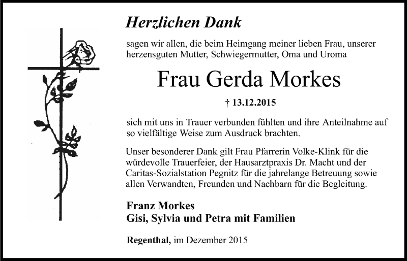 Traueranzeigen Von Gerda Morkes Nordbayerischer Kurier