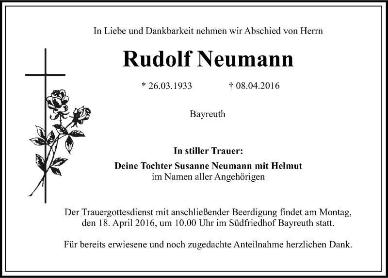 Traueranzeigen Von Rudolf Neumann Nordbayerischer Kurier