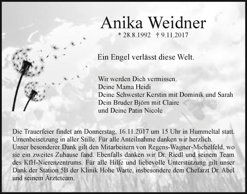 Traueranzeigen Von Anika Weidner Nordbayerischer Kurier