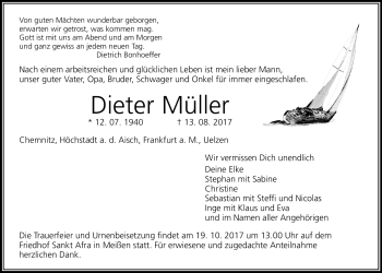 Anzeige von Dieter Müller von Nordbayerischer Kurier