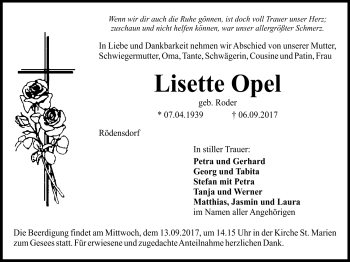 Traueranzeigen Von Lisette Opel Nordbayerischer Kurier