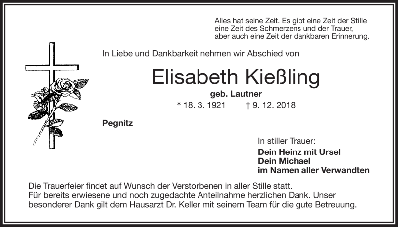 Traueranzeigen Von Elisabeth Kie Ling Nordbayerischer Kurier