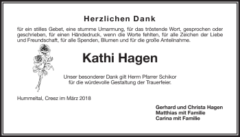 Traueranzeigen Von Kathi Hagen Nordbayerischer Kurier