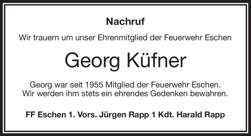 Traueranzeigen von Georg Küfner Nordbayerischer Kurier