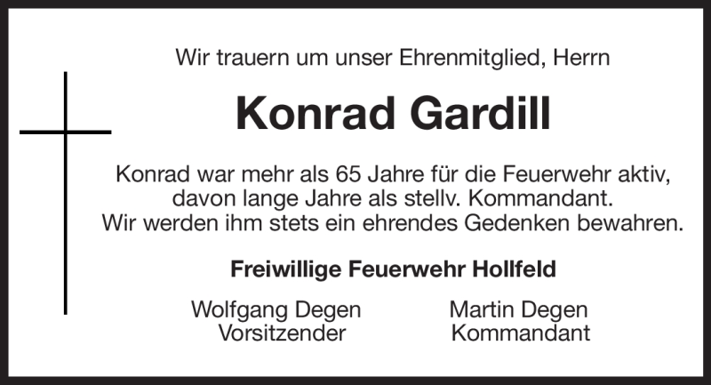 Traueranzeigen Von Konrad Gardill Nordbayerischer Kurier