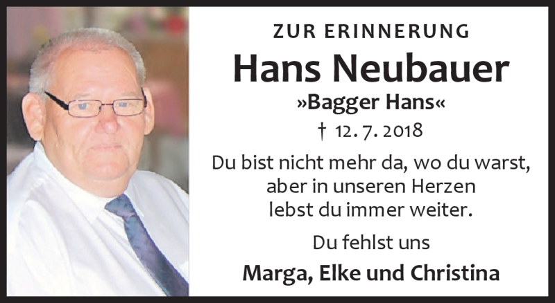 Traueranzeigen Von Hans Neubauer Nordbayerischer Kurier