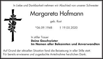 Anzeige von Margareta Hofmann von Nordbayerischer Kurier