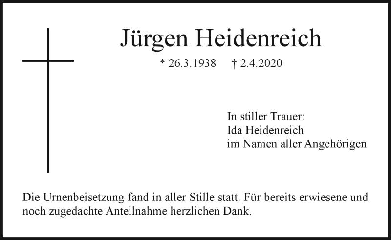 Traueranzeigen Von J Rgen Heidenreich Nordbayerischer Kurier