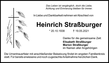 Anzeige von Heinrich Straßburger von Nordbayerischer Kurier
