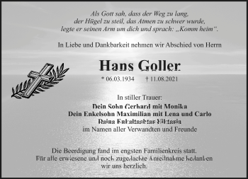 Traueranzeigen Von Hans Goller Nordbayerischer Kurier