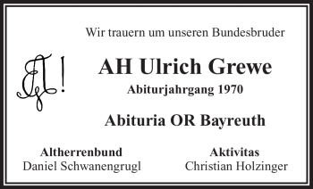 Traueranzeigen Von Ulrich Grewe Nordbayerischer Kurier