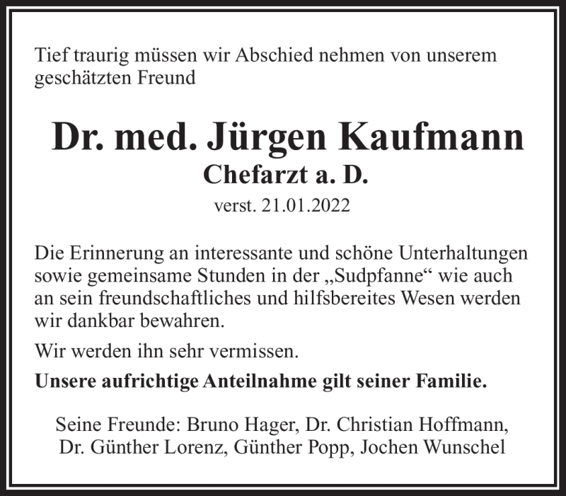 Traueranzeigen Von Dr Med J Rgen Kaufmann Nordbayerischer Kurier