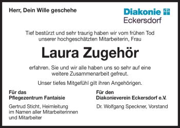 Traueranzeigen Von Laura Zugeh R Nordbayerischer Kurier