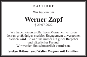 Traueranzeigen Von Werner Zapf Nordbayerischer Kurier