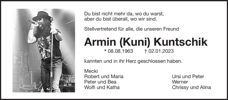 Traueranzeigen Von Armin Kuntschik Nordbayerischer Kurier