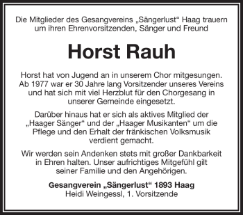 Traueranzeigen Von Horst Rauh Nordbayerischer Kurier