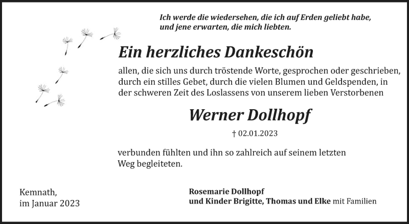 Traueranzeigen Von Werner Dollhopf Nordbayerischer Kurier