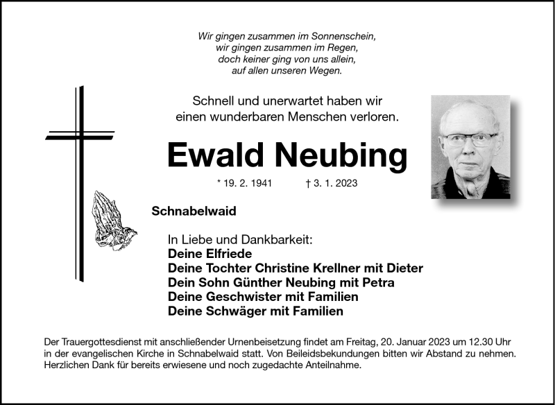 Traueranzeigen Von Ewald Neubing Nordbayerischer Kurier