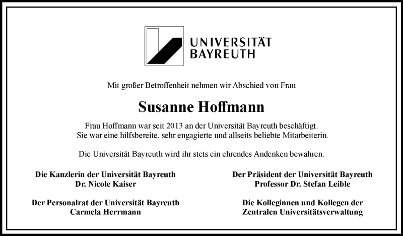 Traueranzeigen Von Susanne Hoffmann Nordbayerischer Kurier