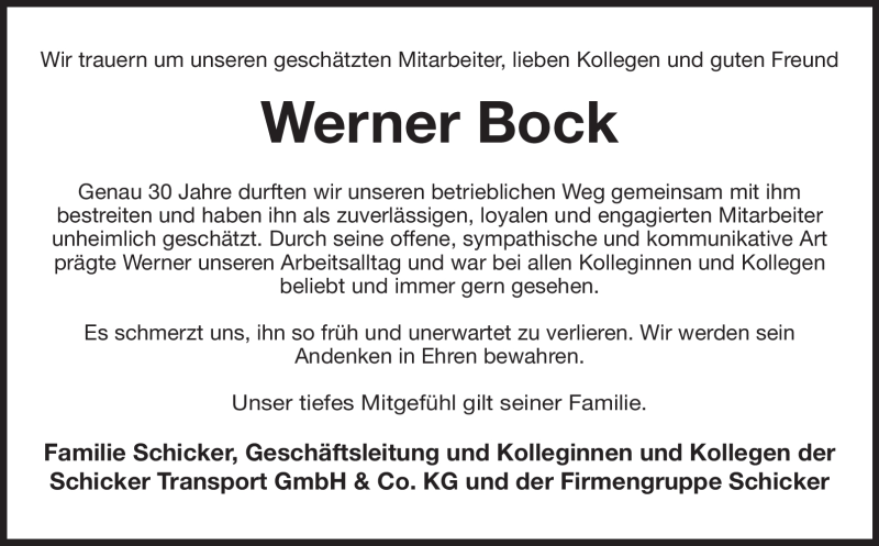 Traueranzeigen Von Werner Bock Nordbayerischer Kurier