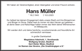 Traueranzeigen Von Hans M Ller Nordbayerischer Kurier