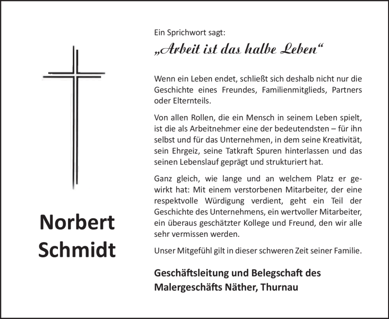 Traueranzeigen Von Norbert Schmidt Nordbayerischer Kurier