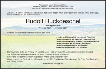 Anzeige von Rudolf Ruckdeschel von Nordbayerischer Kurier