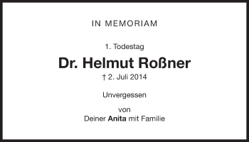 Anzeige von Helmut Roßner von Nordbayerischer Kurier