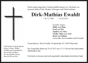 Anzeige von Dirk-Mathias Ewaldt von Nordbayerischer Kurier