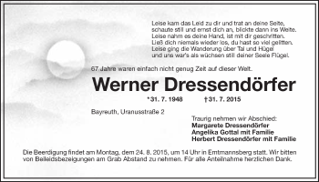 Anzeige von Werner Dressendörfer von Nordbayerischer Kurier