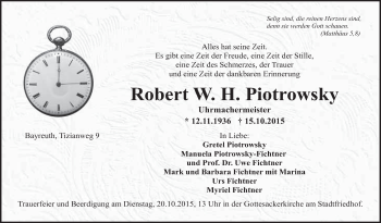 Anzeige von Robert Piotrowsky von Nordbayerischer Kurier