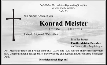 Anzeige von Konrad Meister von Nordbayerischer Kurier