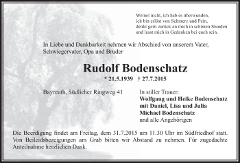 Anzeige von Rudolf Bodenschatz von Nordbayerischer Kurier