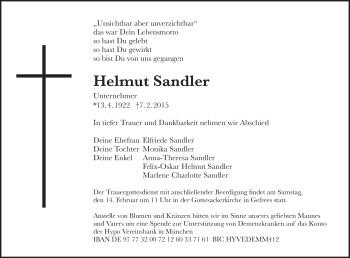 Anzeige von Helmut Sandler von Nordbayerischer Kurier