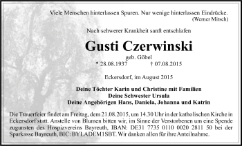 Anzeige von Gusti Czerwinski von Nordbayerischer Kurier
