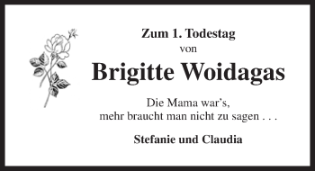 Anzeige von Brigitte Woidagas  von Nordbayerischer Kurier