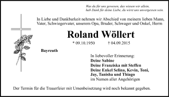 Anzeige von Roland Wöllert von Nordbayerischer Kurier