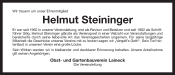 Anzeige von Helmut Steininger von Nordbayerischer Kurier