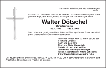 Anzeige von Walter Dötschel von Nordbayerischer Kurier