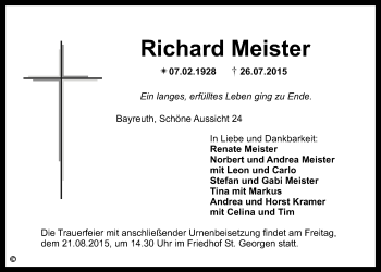 Anzeige von Richard Meister von Nordbayerischer Kurier