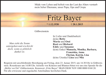 Anzeige von Fritz Bayer von Nordbayerischer Kurier