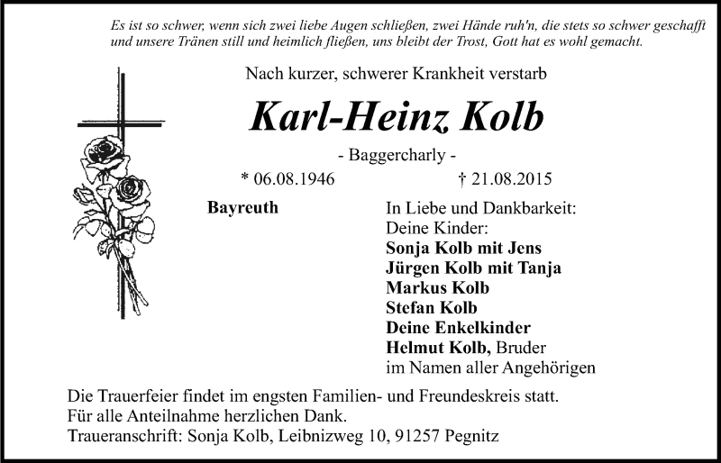 Traueranzeigen Von Karl-heinz Kolb 