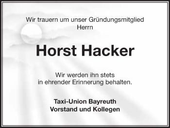 Anzeige von Horst Hacker von Nordbayerischer Kurier