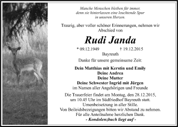 Anzeige von Rudi Janda von Nordbayerischer Kurier