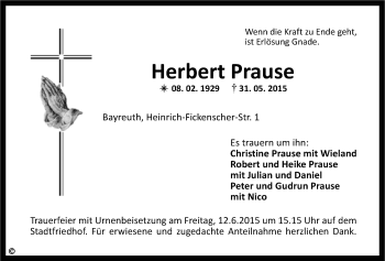 Anzeige von Herbert Prause von Nordbayerischer Kurier