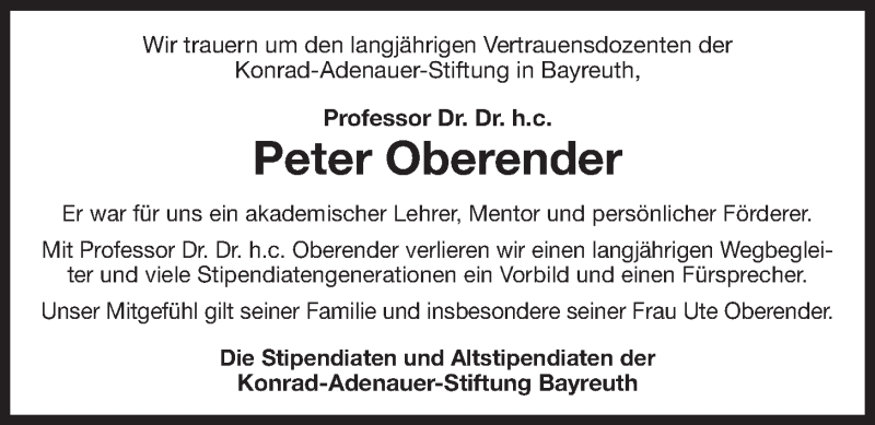  Traueranzeige für Peter Oberender vom 11.03.2015 aus Nordbayerischer Kurier